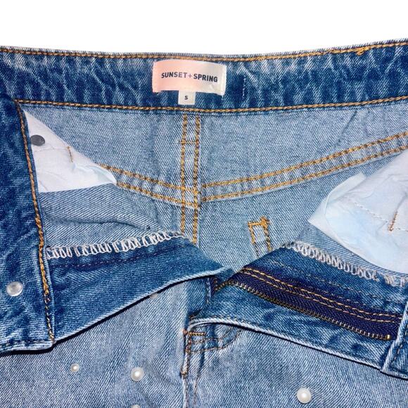 Sunset + Spring denim pearl mini skirt - Picture 4 of 5